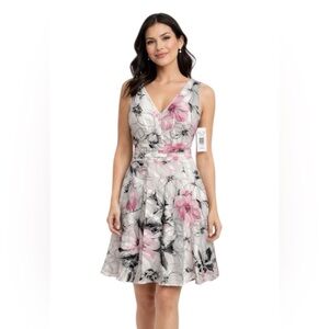 Robbie Bee Floral Dress NWT Petite 12 Pink Black Fit & Flare